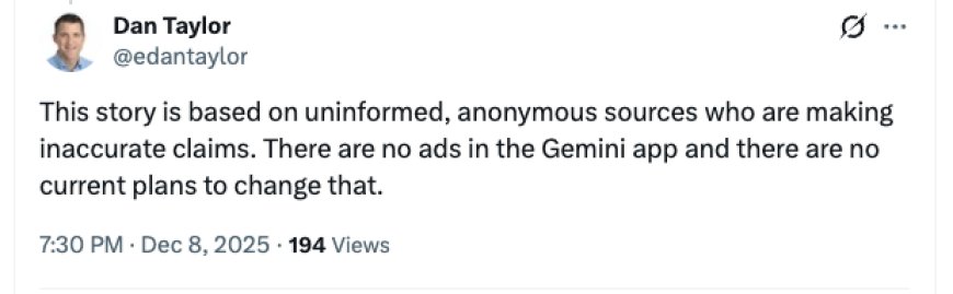 Google denies ads are coming to Gemini in 2026