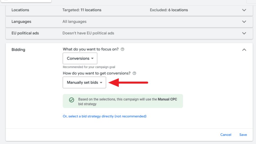 Google Ads makes Manual CPC easier to find